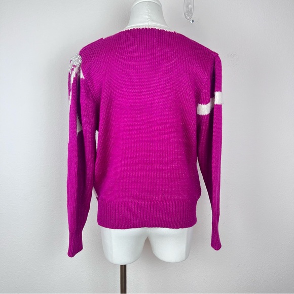 Vintage Jaclyn Smith Sweater Womens Medium Pink 80s 90s Beaded Bow Wool Angora - Picture 2 of 12